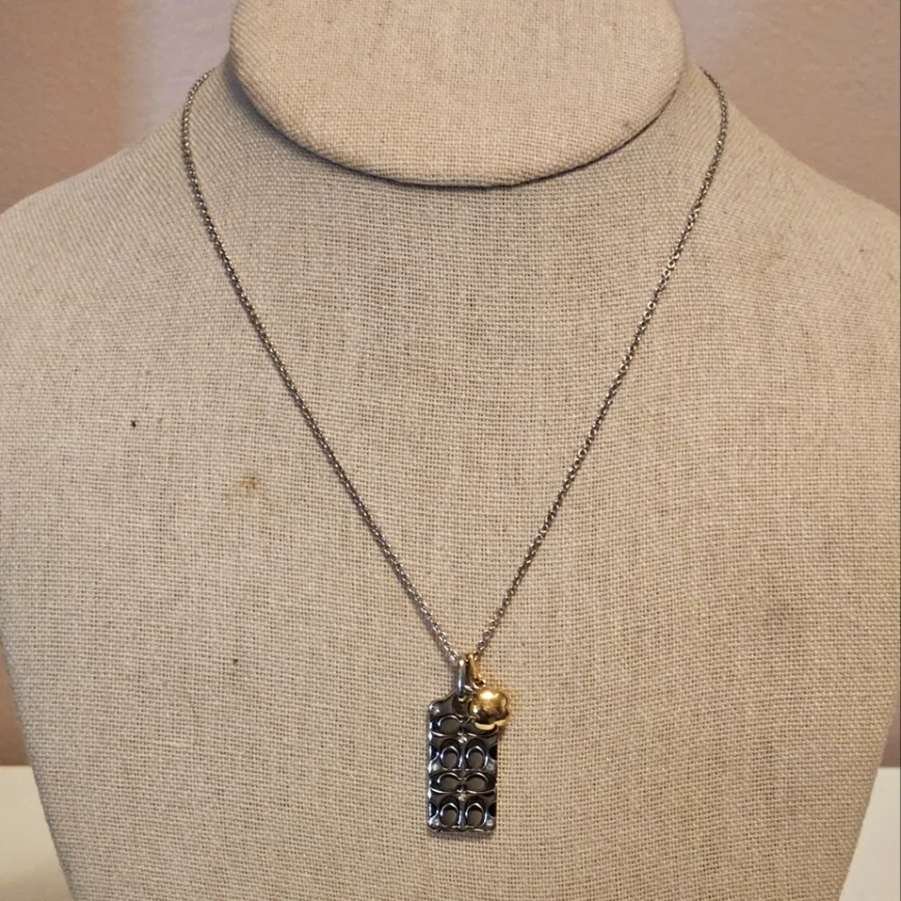 Coach Silver Quilted C Pendant Necklace - Picture 2 of 2